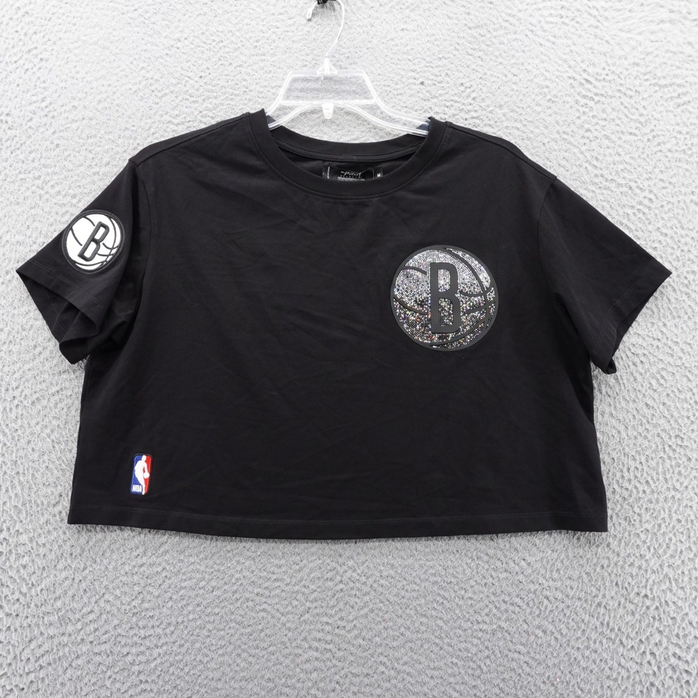 Pro Standard Brooklyn Nets NBA Rhinestone Logo Crop Top Black Womens Medium NEW